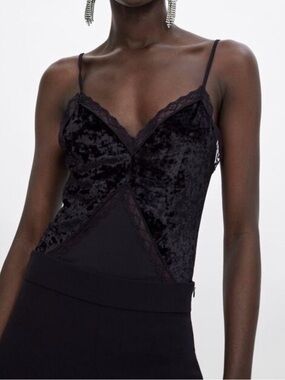 Zara Black Velvet Lace Bodysuit Soft Goth Coquette S